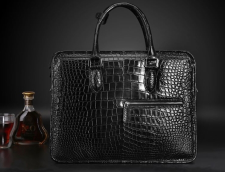 Alligator Briefcase Crossbody Laptop Business Bag for Men-Black-Display