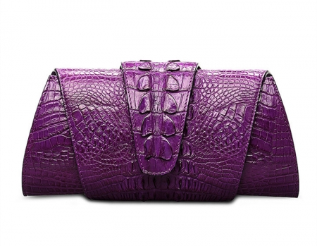 Banquet Crocodile Leather Purse, Evening Crocodile Shoulder Bag, Crossbody Bag-Purple