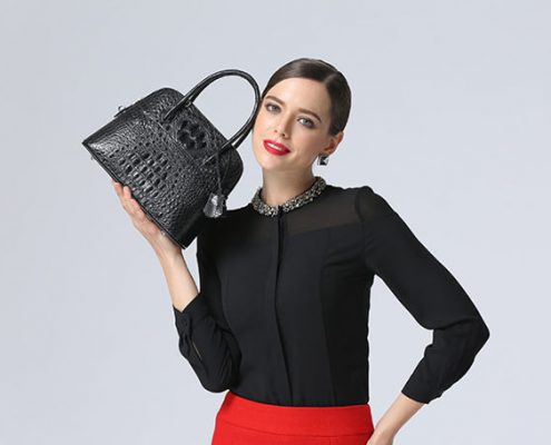 Black Crocodile Leather Handbag for Women BRUCEGAO