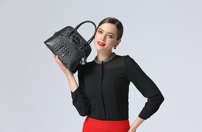 Black Crocodile Leather Handbag for Women BRUCEGAO