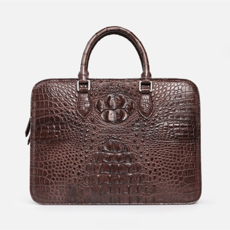 Crocodile Briefcase, Luxury Crocodile Business Bag for Men-Brown