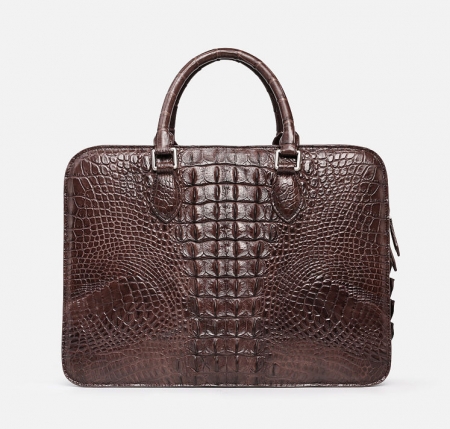 Crocodile Briefcase, Luxury Crocodile Business Bag for Men-Brown-Back
