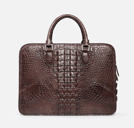 Crocodile Briefcase, Luxury Crocodile Business Bag for Men-Brown-Back