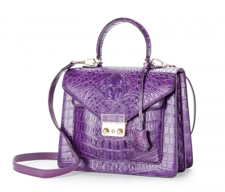 Crocodile Evening Handbag and Clutch Party Wedding Purse-Purple