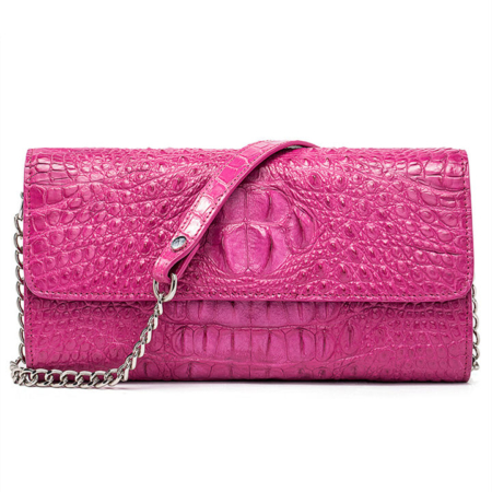 Crocodile Leather Purse, Crocodile Leather Clutch Bag, Crossbody Bag, Shoulder Bag-Pink