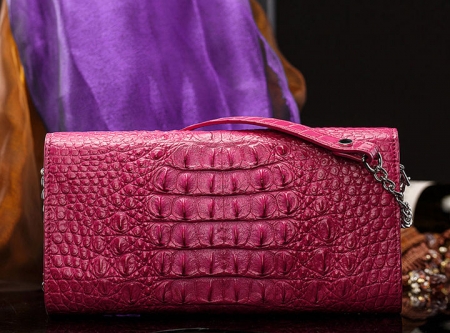 Crocodile Leather Purse, Crocodile Leather Clutch Bag, Crossbody Bag, Shoulder Bag-Pink-Back