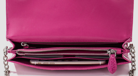 Crocodile Leather Purse, Crocodile Leather Clutch Bag, Crossbody Bag, Shoulder Bag-Pink-Inside