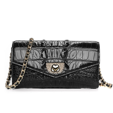 Ladies Crocodile Purse, Evening Crocodile Clutch Bag-Black