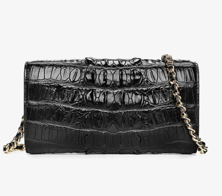 Ladies Crocodile Purse, Evening Crocodile Clutch Bag-Black-Back