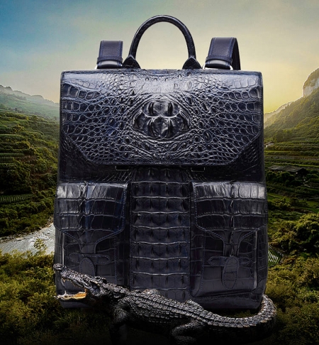 Luxury Genuine Crocodile Skin Backpack, Men’s Double Crocodile Shoulder Bag-3