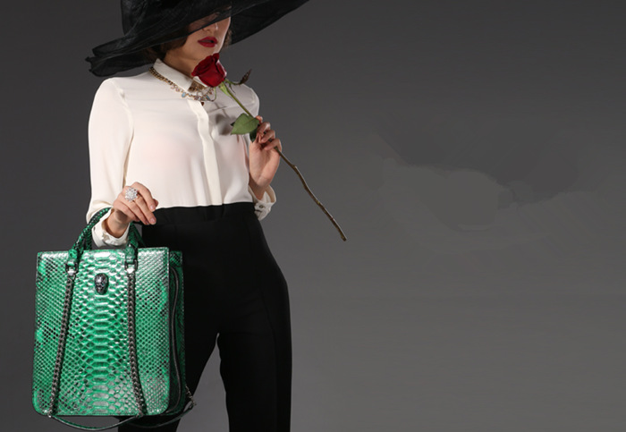 Khatoco's crocodile and ostrich leather handbags are mesmerizing