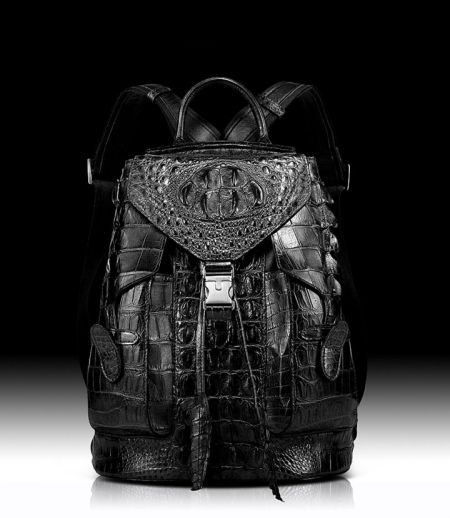 Stylish Crocodile Backpack, Travel Backpack, Shoulder Bag-Black