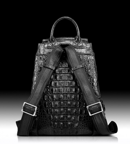 Stylish Crocodile Backpack, Travel Backpack, Shoulder Bag-Black-Back