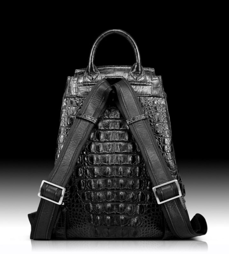 Stylish Crocodile Backpack, Travel Backpack, Shoulder Bag-Black-Back