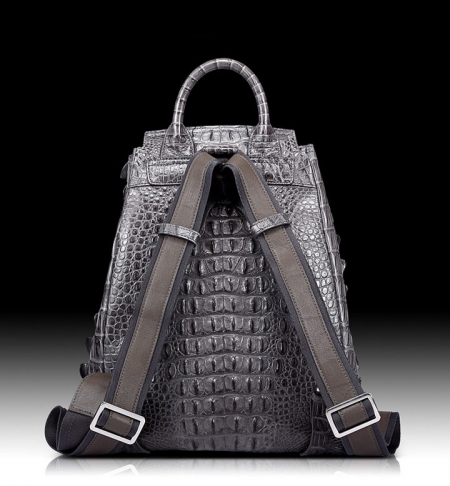 Stylish Crocodile Backpack, Travel Backpack, Shoulder Bag-Gray-Back