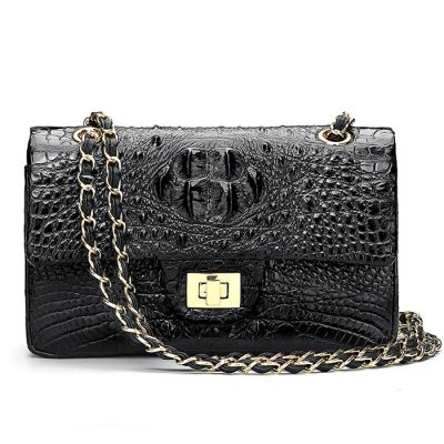 Stylish Evening Crocodile Purse, Crocodile Shoulder Bag-Black