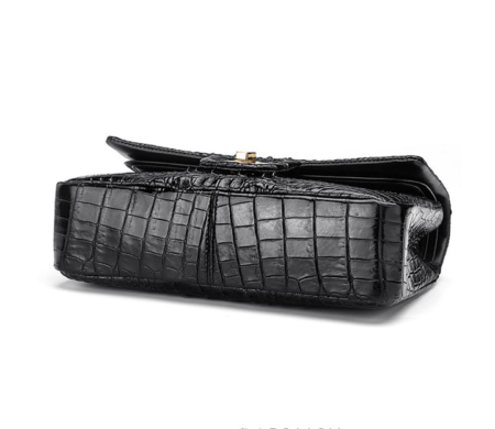 Stylish Evening Crocodile Purse, Crocodile Shoulder Bag-Black-Bottom