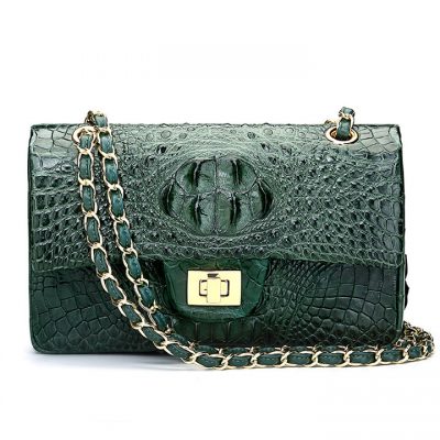 Stylish Evening Crocodile Purse, Crocodile Shoulder Bag-Green