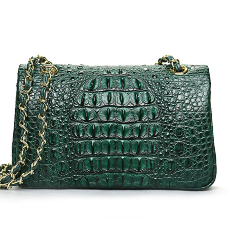 Stylish Evening Crocodile Purse, Crocodile Shoulder Bag-Green-Back