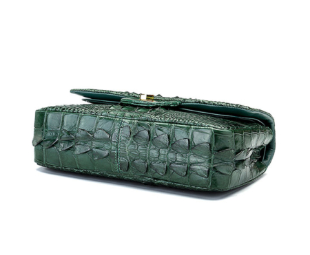 Stylish Evening Crocodile Purse, Crocodile Shoulder Bag-Green-Bottom