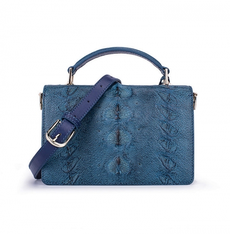 Stylish Sturgeon Leather Handbag, Shoulder Bag, Crossbody Bag Purse-Blue-Back