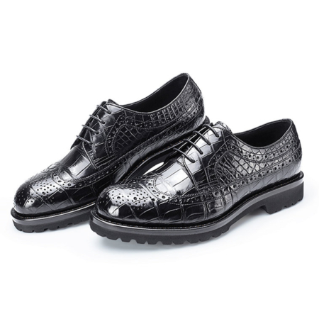 Alligator modern classic brogue lace up leather lined perforated dress Oxfords shoes-2