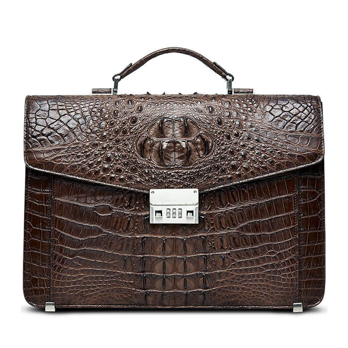 BRUCEGAO's Alligator Briefcase for Business-Brown