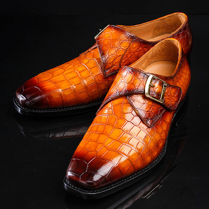 Brown alligator skin shoes form BRUCEGAO