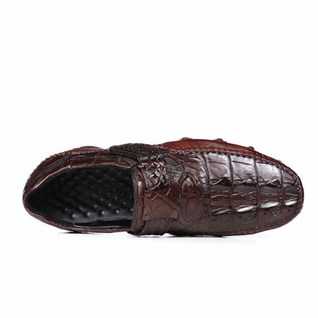 Crocodile Leather Loafers Casual Driving Shoes-Brown-Upper