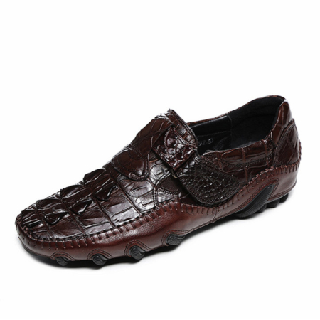 Crocodile Leather Loafers Casual Driving Shoes-Dark-Brown