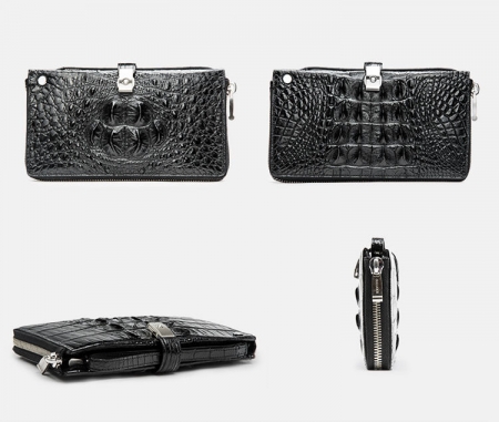 Crocodile Long Bifold Wallet, Designer Business Crocodile Clutch Wallet-1