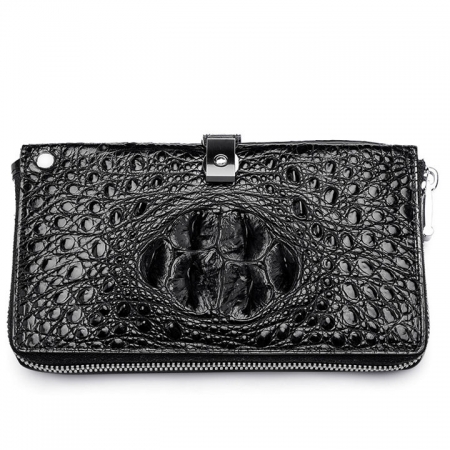 Crocodile Long Bifold Wallet, Designer Business Crocodile Clutch Wallet-Black