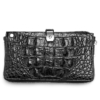 Crocodile Long Bifold Wallet, Designer Business Crocodile Clutch Wallet-Black-Back