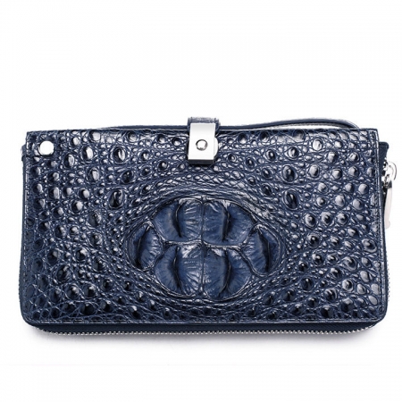 Crocodile Long Bifold Wallet, Designer Business Crocodile Clutch Wallet-Blue