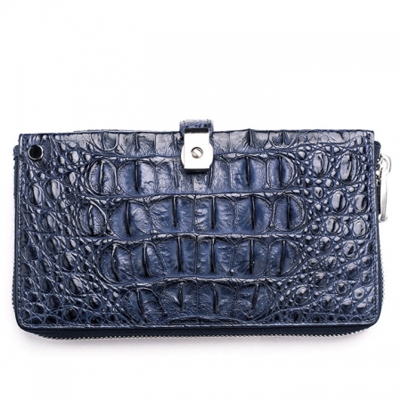 Crocodile Long Bifold Wallet, Designer Business Crocodile Clutch Wallet-Blue-Back