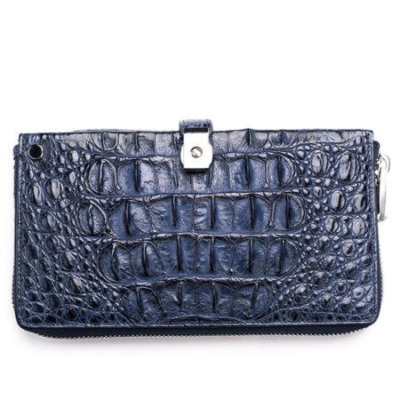 Crocodile Long Bifold Wallet, Designer Business Crocodile Clutch Wallet-Blue-Back