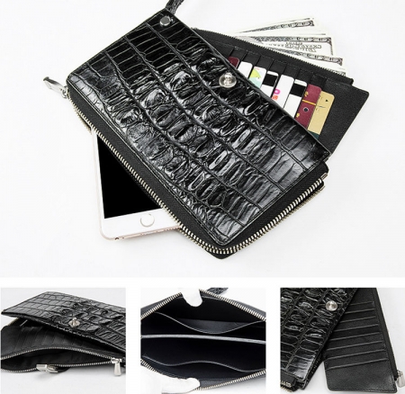 Crocodile Long Bifold Wallet, Designer Business Crocodile Clutch Wallet-Inside