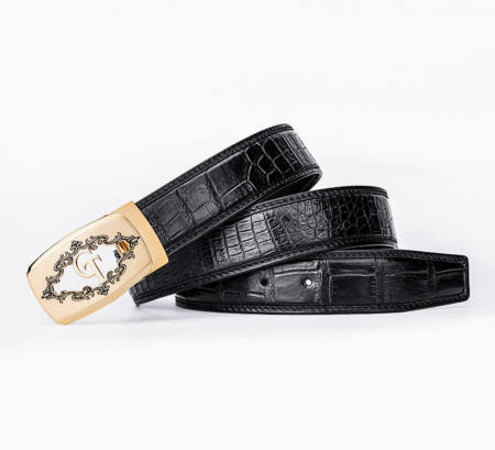 Designer Alligator Belt, Fashion Alligator Belt for Men-Black-Lay