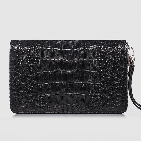 Double Zip Around Crocodile Wallet Large Clutch Organizer with Wristlet-Back
