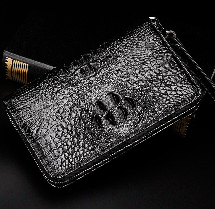 Black Women's Long Purse Wallet Alligator Leather Clutch Large Capacity Luxury Ladies Crocodile Wristlet Organizer RFID Blocking Wallet VINU-19