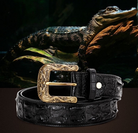 Dragon Pattern Buckle Crocodile Belt, Luxury Crocodile Leather Belt for Men