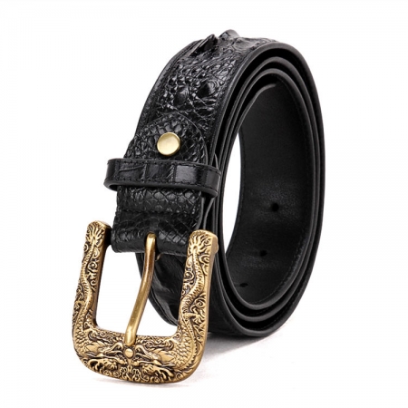 Dragon Pattern Buckle Crocodile Belt, Luxury Crocodile Belt for Men