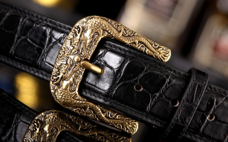 Dragon Pattern Buckle Crocodile Belt, Luxury Crocodile Belt for Men-Buckle