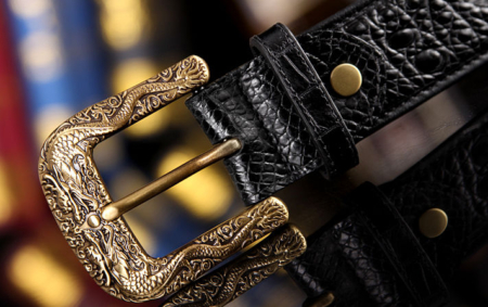 Dragon Pattern Buckle Crocodile Belt, Luxury Crocodile Belt for Men