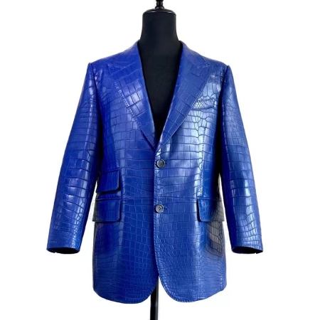 Exotic Alligator Skin Jacket for Men-Blue