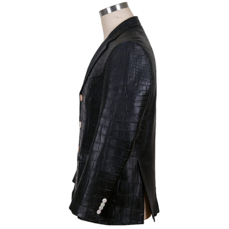 Genuine Alligator Skin Jacket-Black-Side