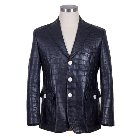 Genuine Alligator Skin Jacket-Dark Blue