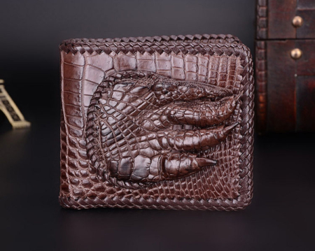 Handmade Crocodile Wallet Pocket Purse for Men-Brown-Front