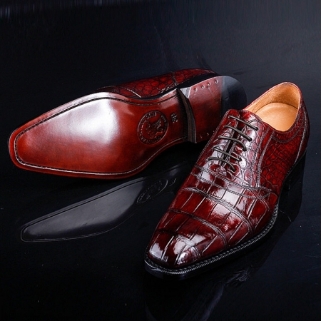 Men's Alligator Leather Plain-Toe Oxford Shoes-Exhibition