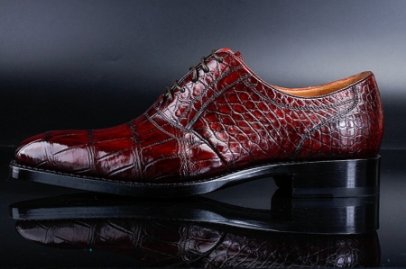 Men's Alligator Leather Plain-Toe Oxford Shoes-Side